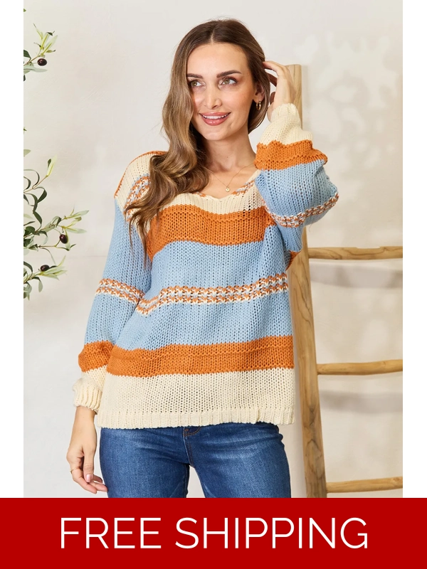 Woven Right Color Block Scoop Neck Sweater